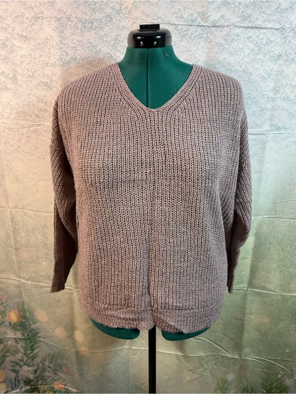 249-Sweet Wanderer V-Neck Knit Sweater in Taupe Gray